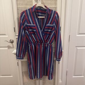 Express Multicolor Striped Long Sleeve Dress